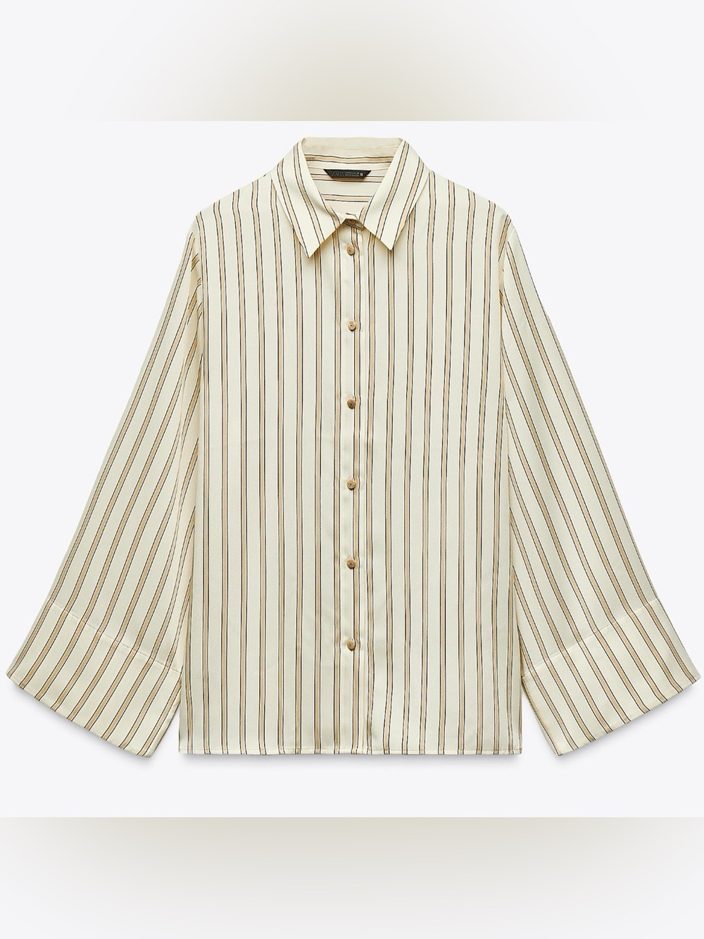 Zara Cream Shirt with Brown Vertical Stripes